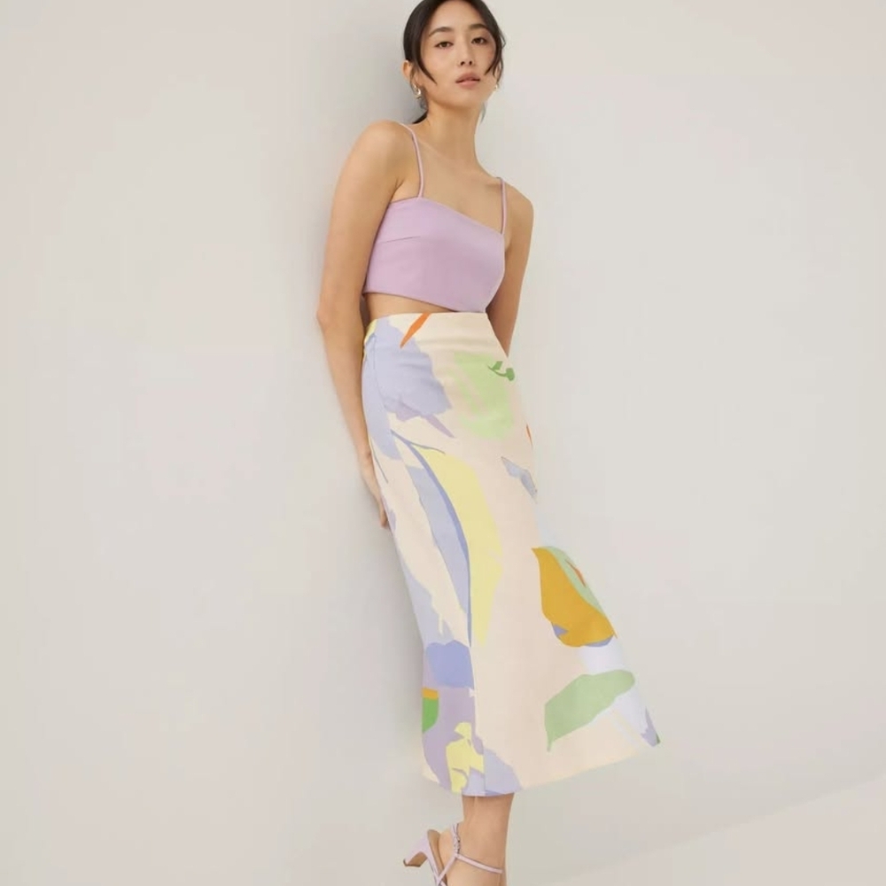 NWT Love Bonito Abstract Floral Print Midi Skirt, XS